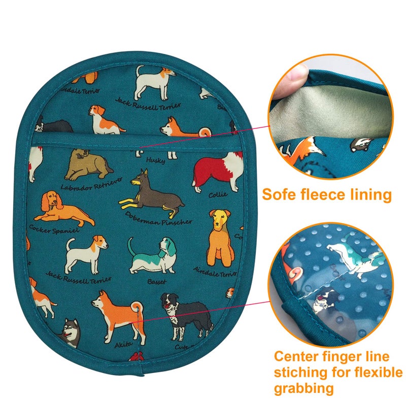 RED LMLDETA Pot Holders Set of 2 with Transparent Clear Silicone Shell and Nice Dog Flower Cotton Lining, Heat Resistant to 500 F Kitchen Oven Gloves Pot Holder for Cooking (Blue Dog, Potholders) - Image 5